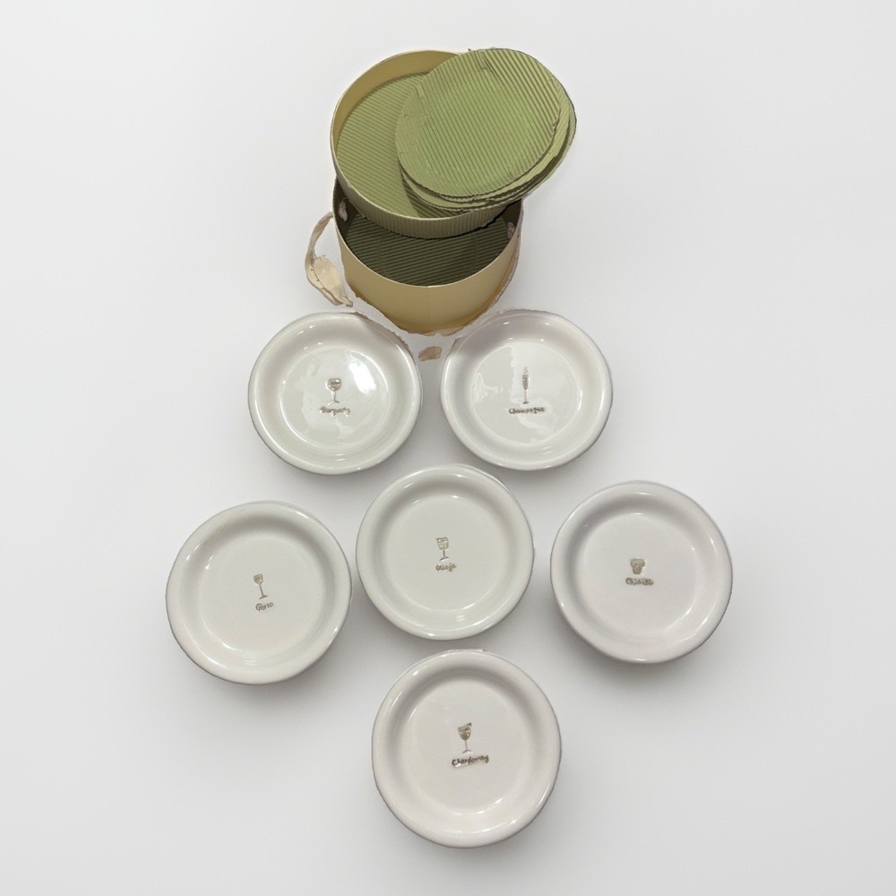 Williams Sonoma Ceramic Wine Series Canapé Plates Set of 6 Boxed